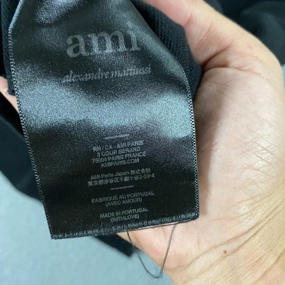 AMI Polo Shirt Mens Medium Short Sleeve Black Mesh Knit Logo - Picture 5 of 10